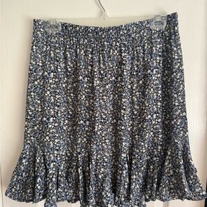 LOFT A-Line Floral Skirt in Blue and White
